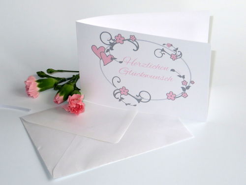Glückwunschkarte "Blumenkranz" rosa