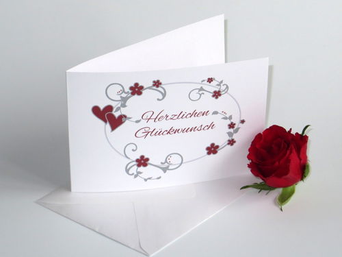 Glückwunschkarte "Blumenkranz" rot
